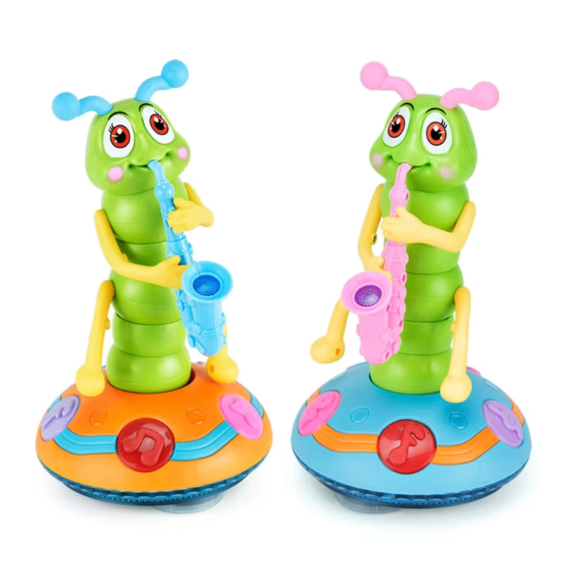 Musical Dancing Saxophone Caterpillar Toy LED Flashlights Fun Electric Music Toy for Kids Perfect Gift for Learning Playtime