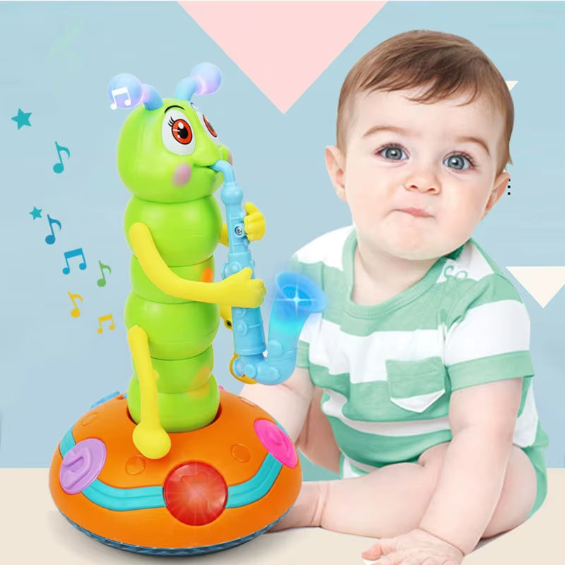 Musical Dancing Saxophone Caterpillar Toy LED Flashlights Fun Electric Music Toy for Kids Perfect Gift for Learning Playtime